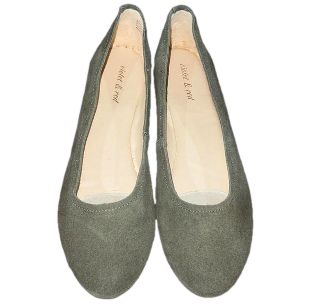 Violet & Red Women’s Olive Green Leather Suede Ballet Flats NEW
